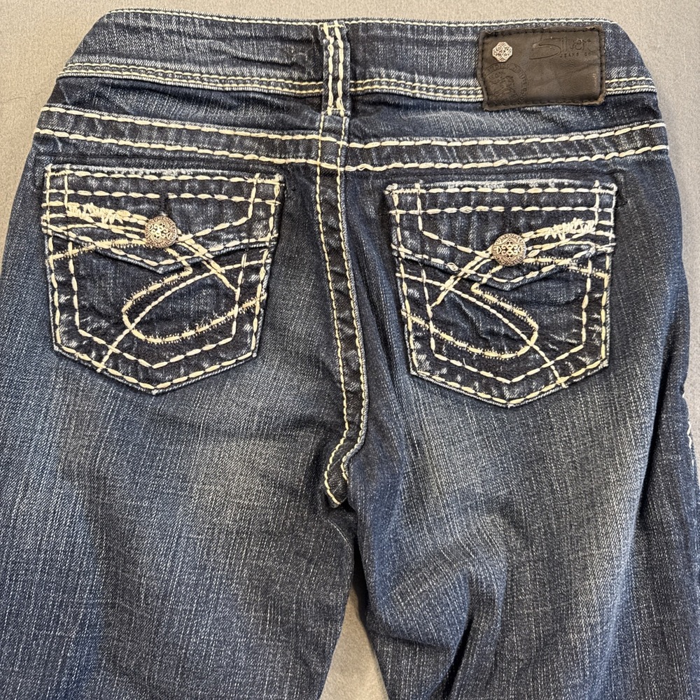 Silver Jeans Womens 25X32 Suki Mid Straight Jeans DARK WASH WHISKERING